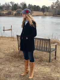 Image 3 of Light Grey Hat/Deep Red Flower