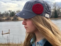 Image 4 of Light Grey Hat/Deep Red Flower