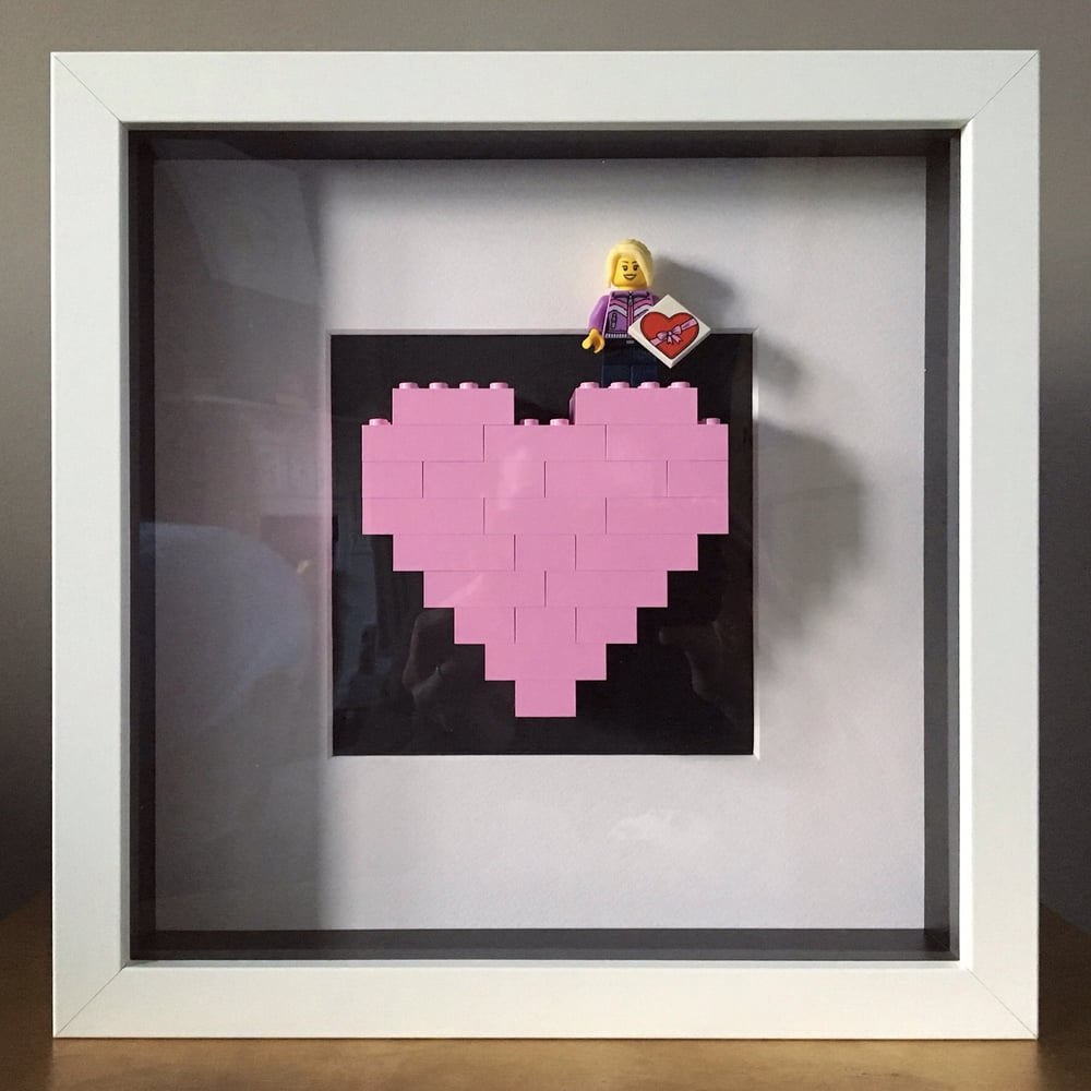 Image of Framed Pink Lego® Heart & Mini Figure