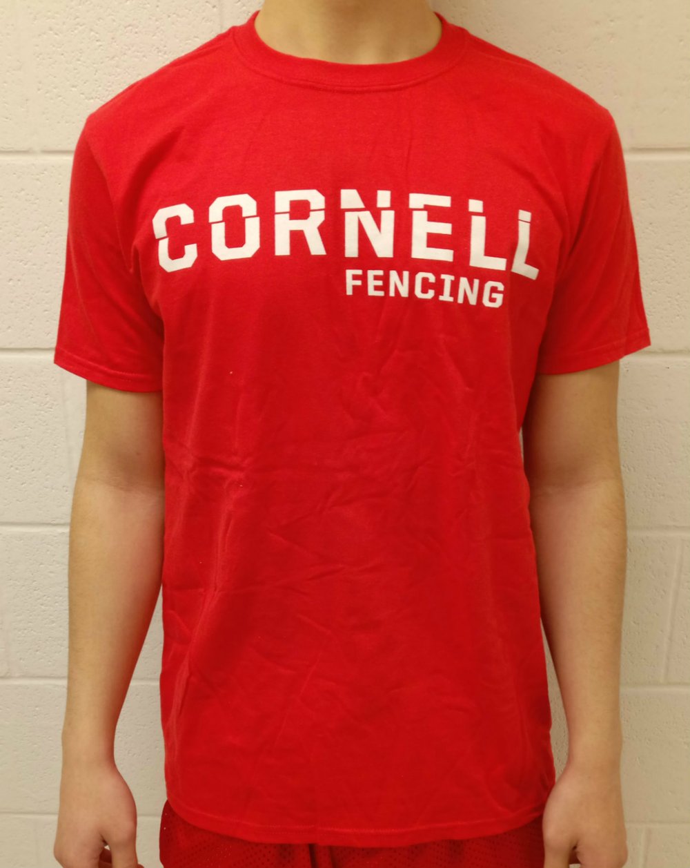 Image of Cornell Fencing T-Shirt w/ Weapon on Back (Red)