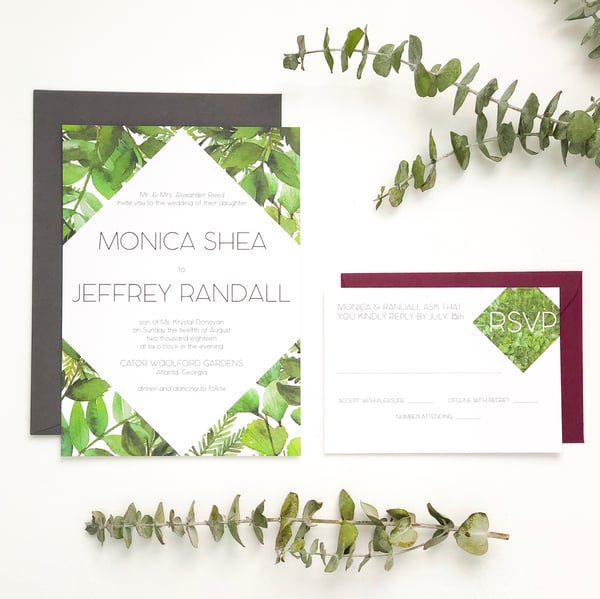 Image of Monica - Diamond Greenery wedding invitation suite