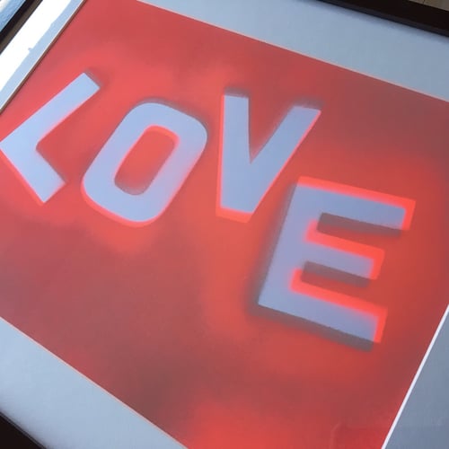 Image of Framed 'Love' in Neon Red & Mint