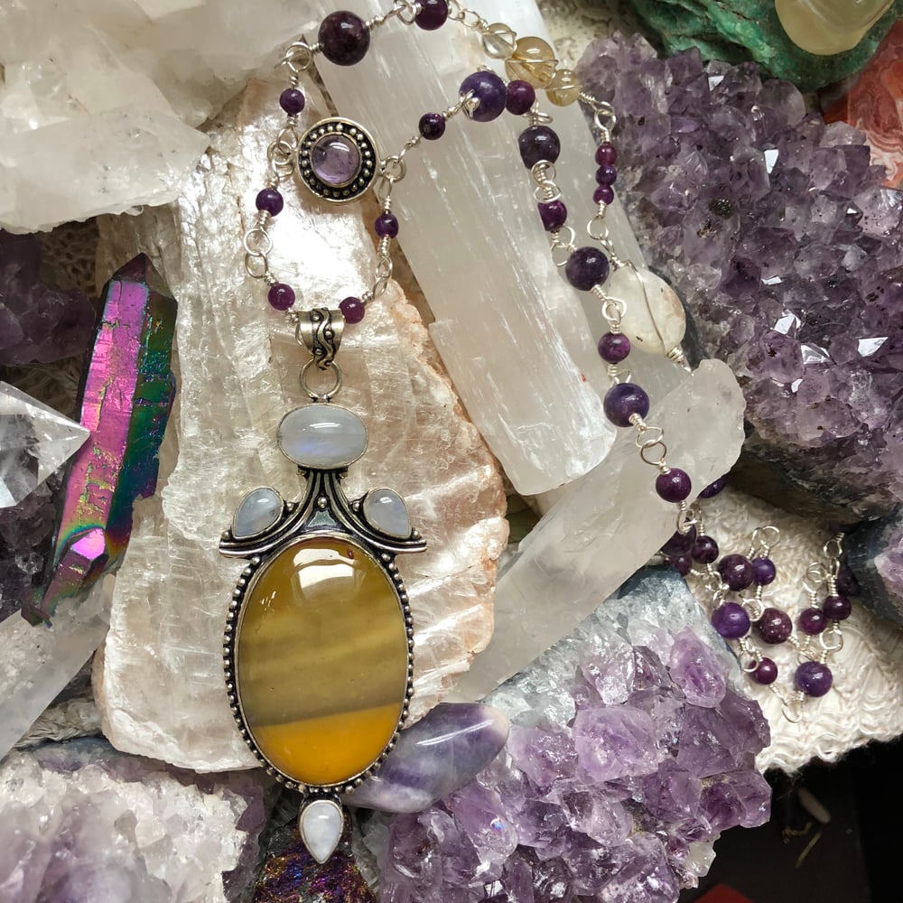 Image of "Embodiment of Divine, Cosmic Light" Talisman Necklace // Moonstone, Lepidolite, Mookaite, Amethyst