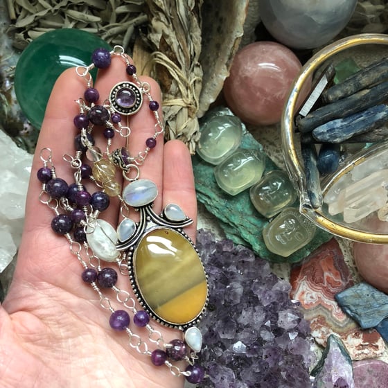 Image of "Embodiment of Divine, Cosmic Light" Talisman Necklace // Moonstone, Lepidolite, Mookaite, Amethyst