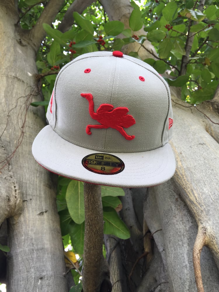Image of OG Mascot Fitted (platinum w/ red logos)