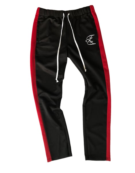 red stripe track pants