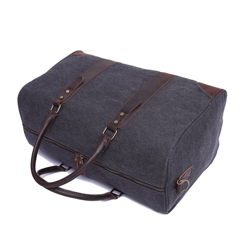 Canvas Leather Trim Travel Duffel Shoulder Handbag Weekender Carry On Luggage with Shoe Pouch ...