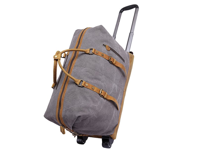 Image of Oversized Canvas Leather Trim Travel Duffel Weekend Bag 50L Wheel Version Trolley Bag 12031T