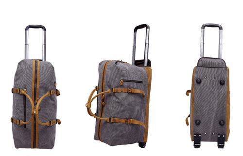 Image of Oversized Canvas Leather Trim Travel Duffel Weekend Bag 50L Wheel Version Trolley Bag 12031T