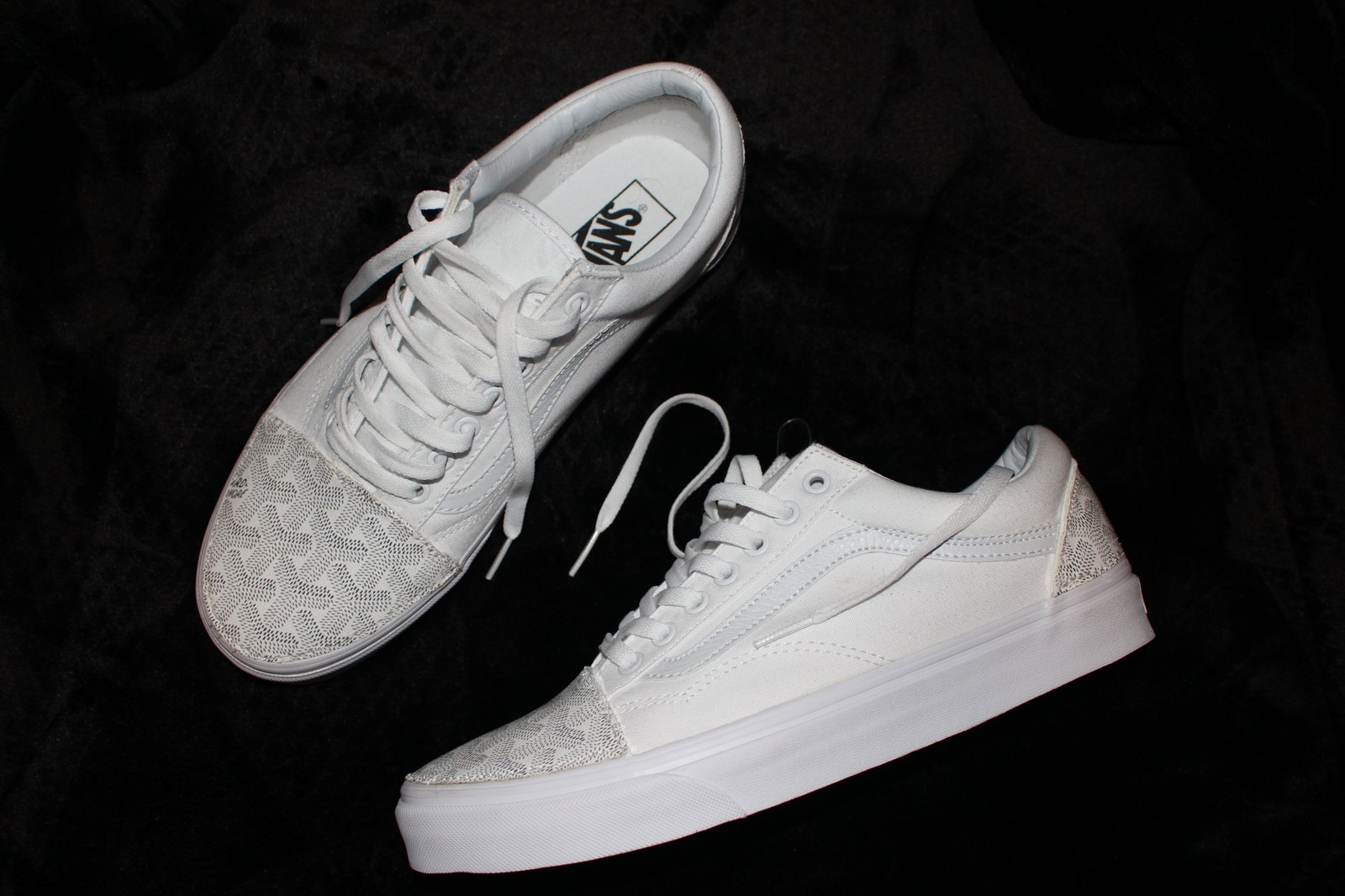 custom white slip on vans