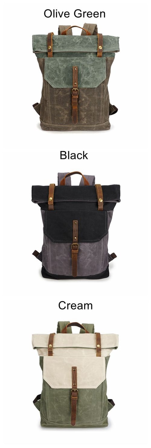 Image of Vintage Canvas Leather Backpack Hiking Daypacks Laptop Backpacks Unisex Casual Rucksack YD5191-1