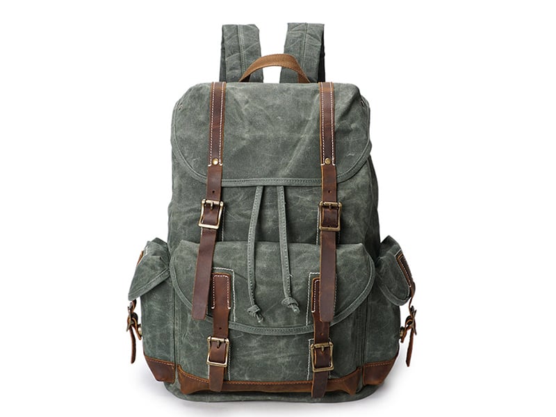 Image of Vintage Canvas Leather Laptop Backpack College School Bookbag Travel Rucksack 15" Waterproof MT09