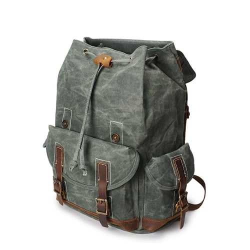 Image of Vintage Canvas Leather Laptop Backpack College School Bookbag Travel Rucksack 15" Waterproof MT09