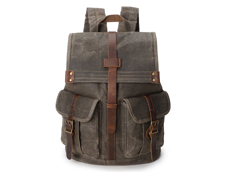 Image of 21L Vintage Canvas Backpack for Men Leather Rucksack 15'' Laptop School Military Knapsack YD5252