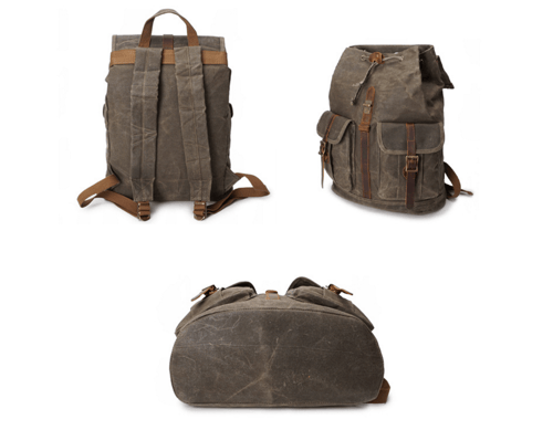 Image of 21L Vintage Canvas Backpack for Men Leather Rucksack 15'' Laptop School Military Knapsack YD5252