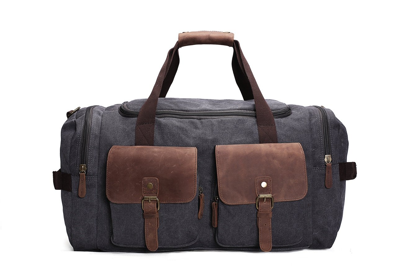 Canvas Leather Overnight Duffle Bag Canvas Travel Tote Duffel Weekend ...