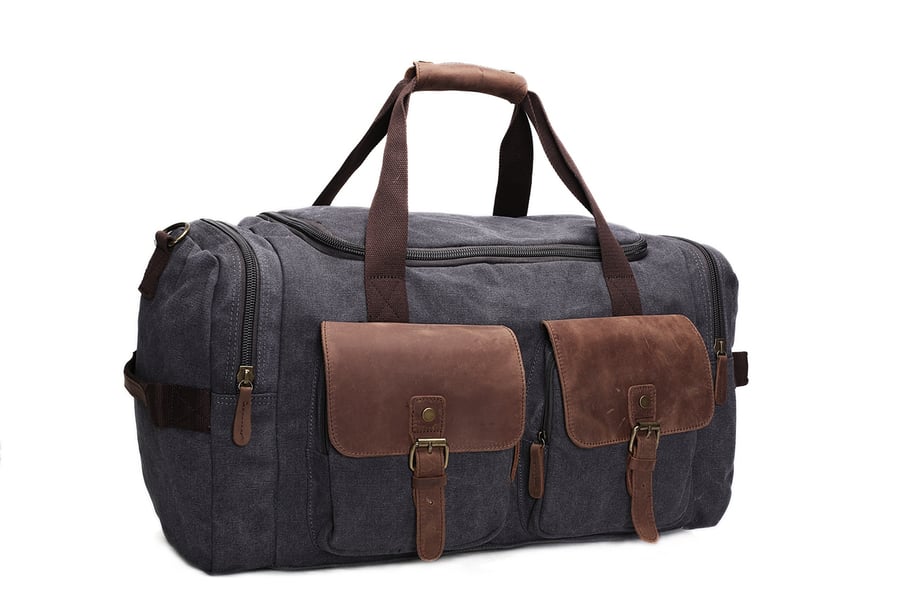 Image of Canvas Leather Overnight Duffle Bag Canvas Travel Tote Duffel Weekend Bag Luggage AF14