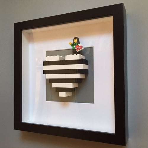 Image of Framed Black & White Lego® Heart & Mini Figure