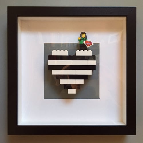 Image of Framed Black & White Lego® Heart & Mini Figure
