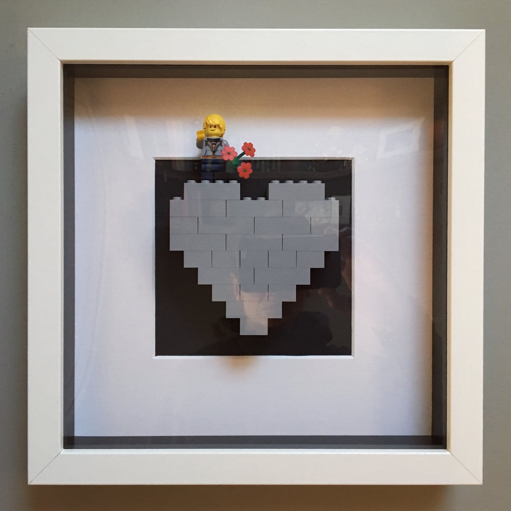 Image of Framed Grey Lego® Heart & Mini Figure
