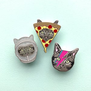 Image of pizza cat enamel pin - enamel cat pin - pizza pin - kitty lapel pin - i love pizza flair