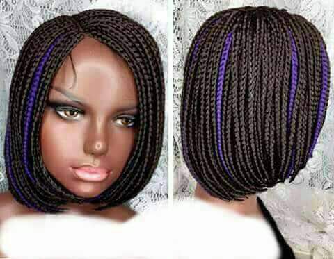 Image of Layered Box Braid Bob with Purple highlights