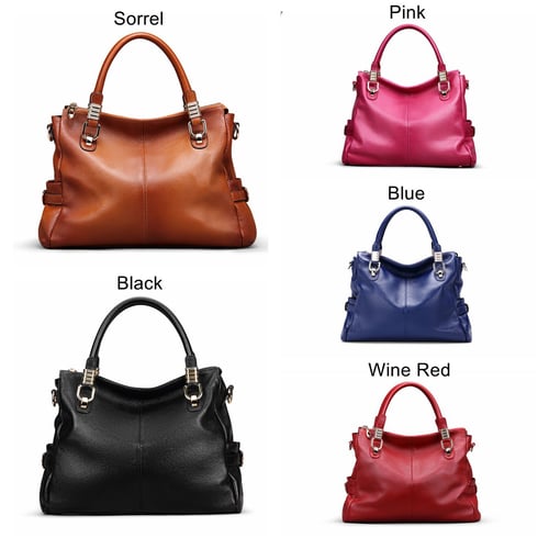 Image of 5 Colors Women Full Grain Leather Vintage Tote Shoulder Bag Top-handle Crossbody Handbags SL9333
