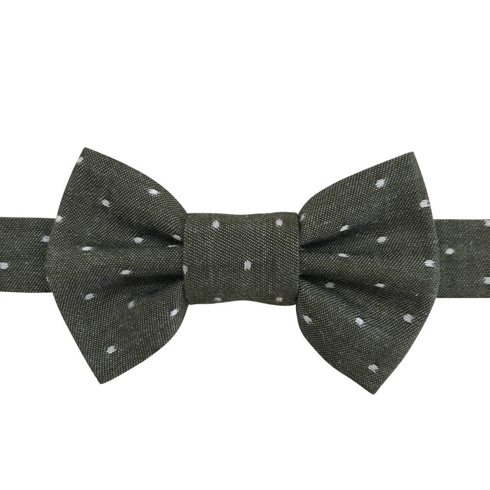 Image of olive chambray dot bow tie
