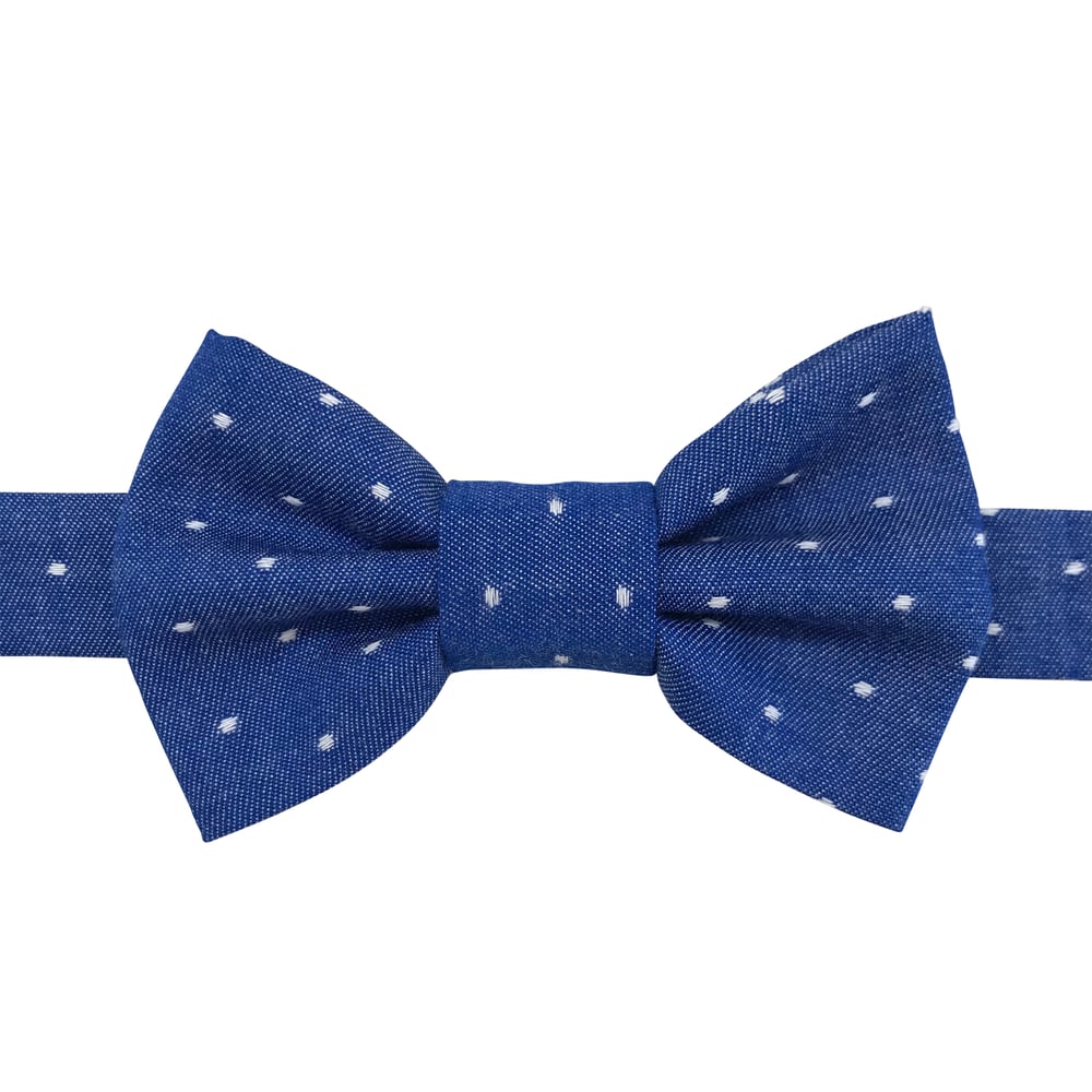 Image of royal chambray dot bow tiee