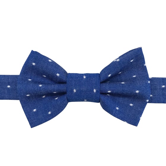 Image of royal chambray dot bow tiee