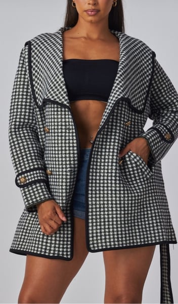 Image of CITY CHIC HOUNDSTOOTH BELTED COAT