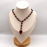Image 3 of Bloodstone & Goldstone Leaf Necklace
