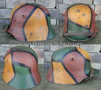 Image 2 of Replica WWI German M-1916 Helmet & Liner. Camouflage Pattern.