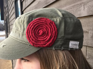 Image of Olive Hat/Deep Red Fabric Flower