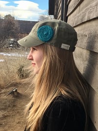 Image 2 of Olive Hat/Turquoise Flower