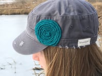 Image 1 of Light Grey Hat/Turquoise Flower