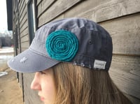 Image 2 of Light Grey Hat/Turquoise Flower