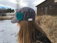 Image 3 of Light Grey Hat/Turquoise Flower