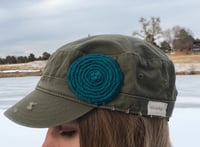 Image 1 of Olive Hat/Turquoise Flower