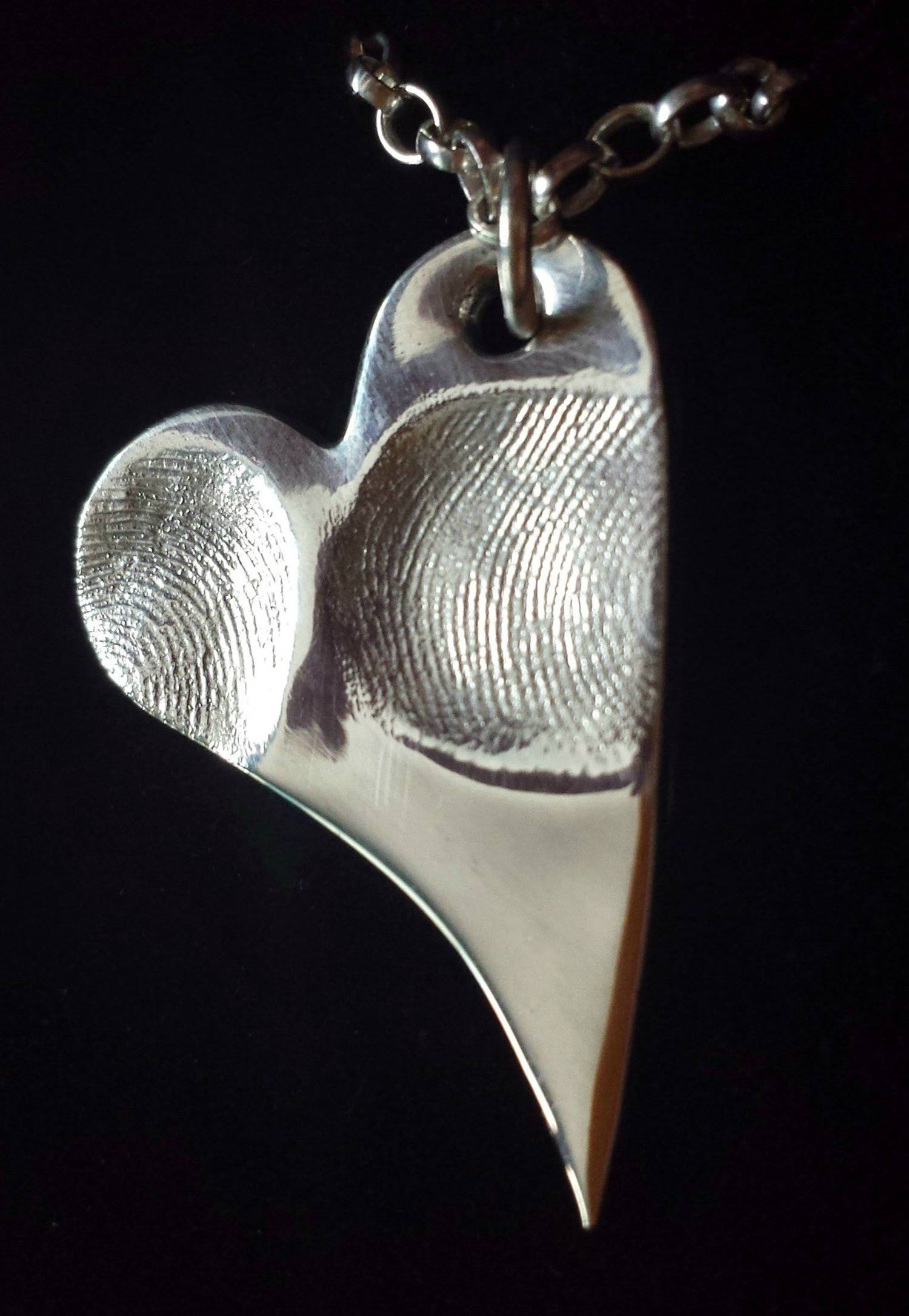 Image of Fine Silver Curved 'Double' Fingerprint Heart Pendant