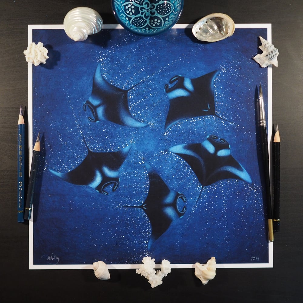 Image of 2018 Edition - Midnight Mantas - Glowing Manta Rays Heavyweight Fine Art Print