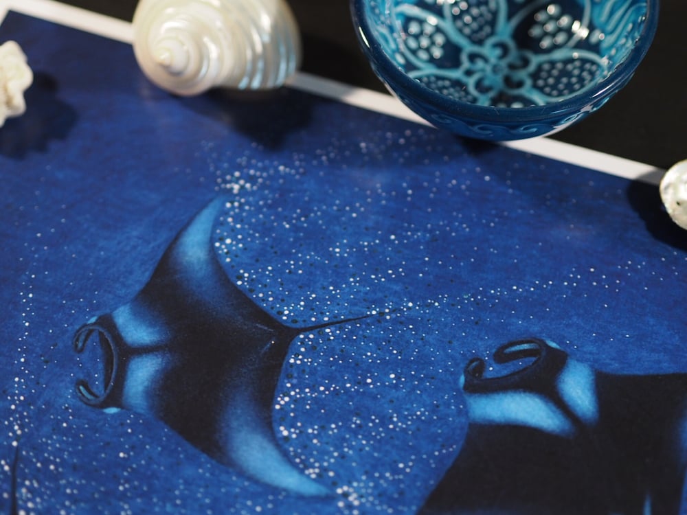 Image of 2018 Edition - Midnight Mantas - Glowing Manta Rays Heavyweight Fine Art Print