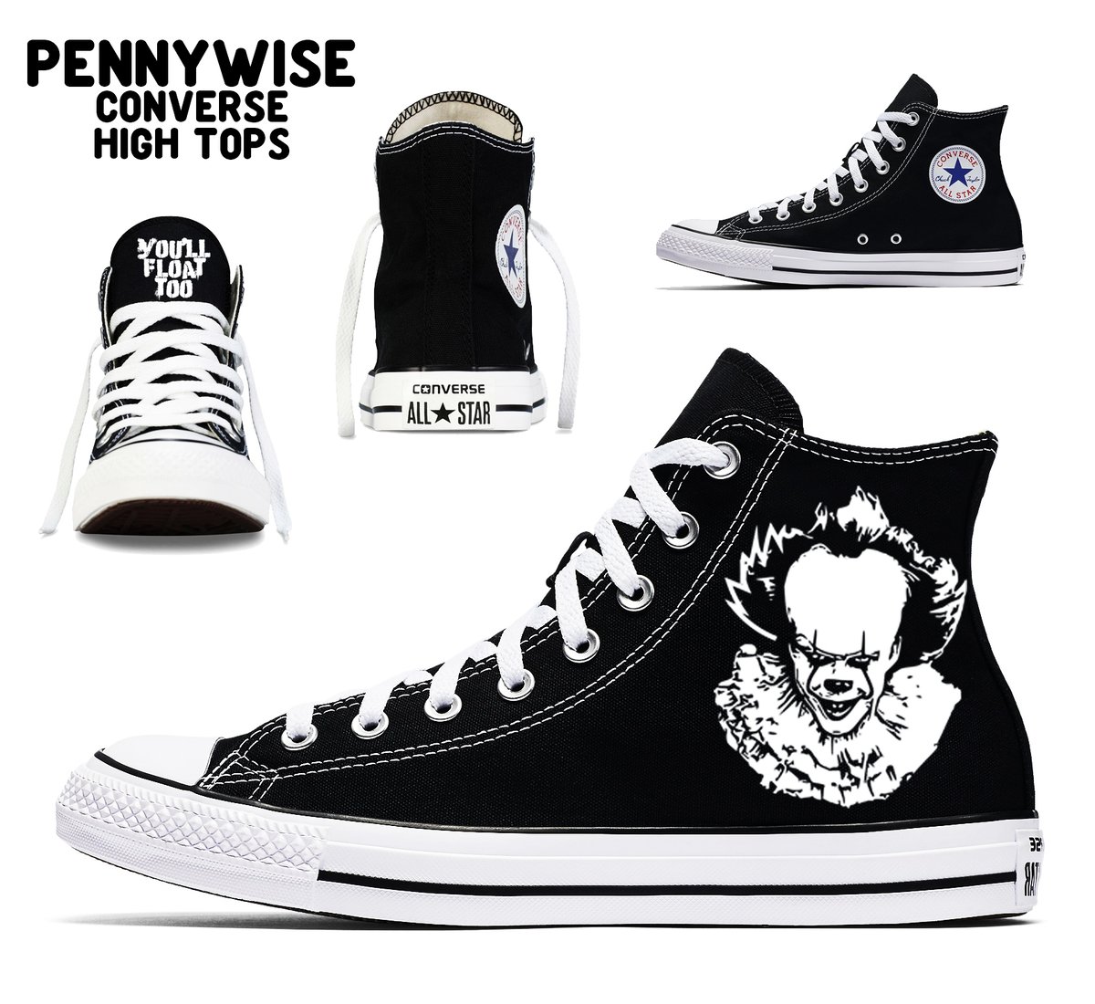 PENNYWISE CUSTOM CONVERSE HIGH TOPS footkingcustoms