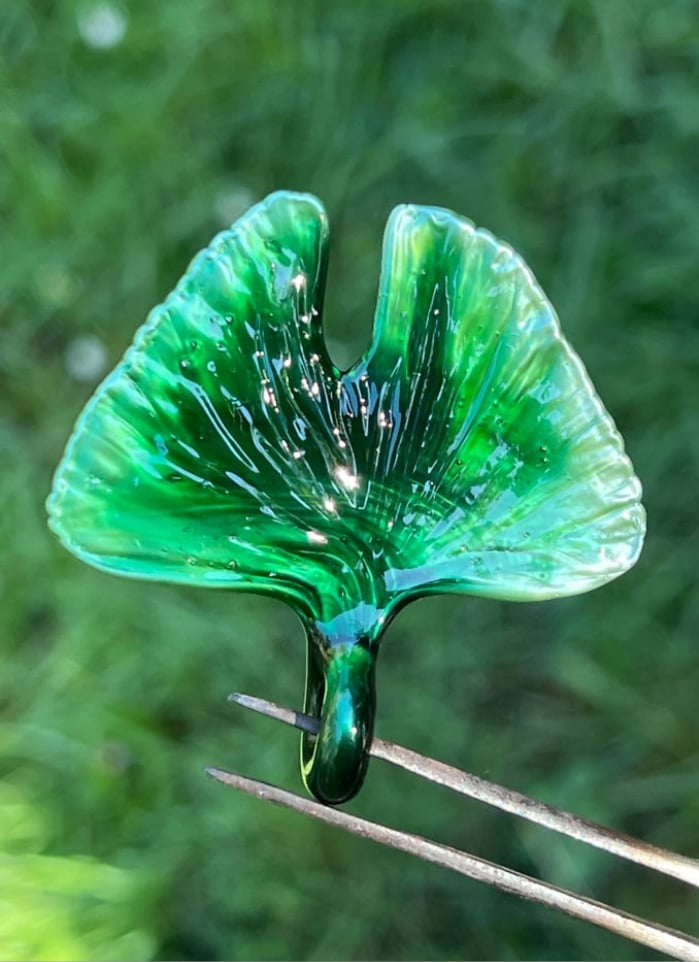 Image of Metallic Green Ginkgo Leaf Pendant
