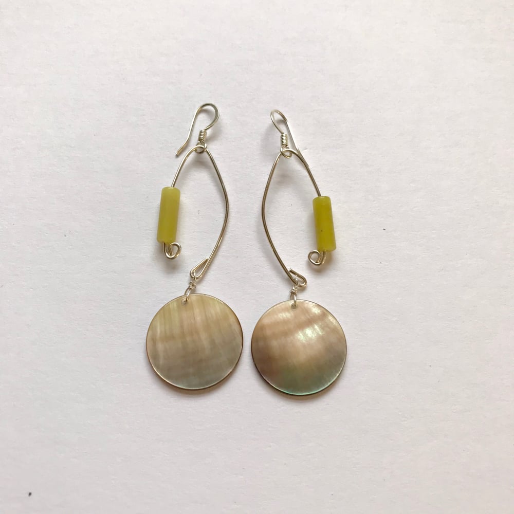 Image of Fish Lure Inspired Abalone and Jade Earrings