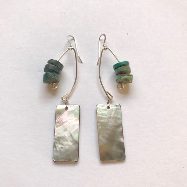 Image of Fish Lure Inspired Abalone and Turquoise Earrings