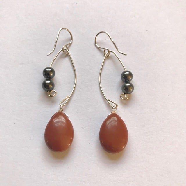 Image of Red Aventurine and Black Pearl Fish Lure Inspired Earrings