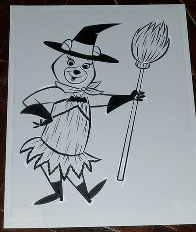 Image of CINDY BEAR 8.5x11 ORIGINAL ART - HALLOWEEN at the JELLYSTONE PARK CAMPING RESORTS