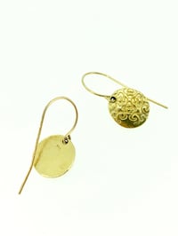 Image 2 of yellow gold dangle earrings . tudor rose medallion earrings by peacesofindigo