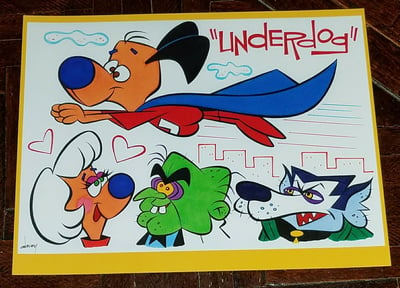 Image of UNDERDOG with SWEET POLLY, SIMON BAR SINISTER, and RIFF RAFF 8.5x11 PRINT